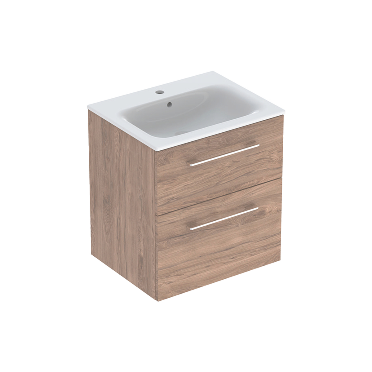 Selnova Square Vanity Basin With Cabinet, Two Drawers 600mm - Hickory 