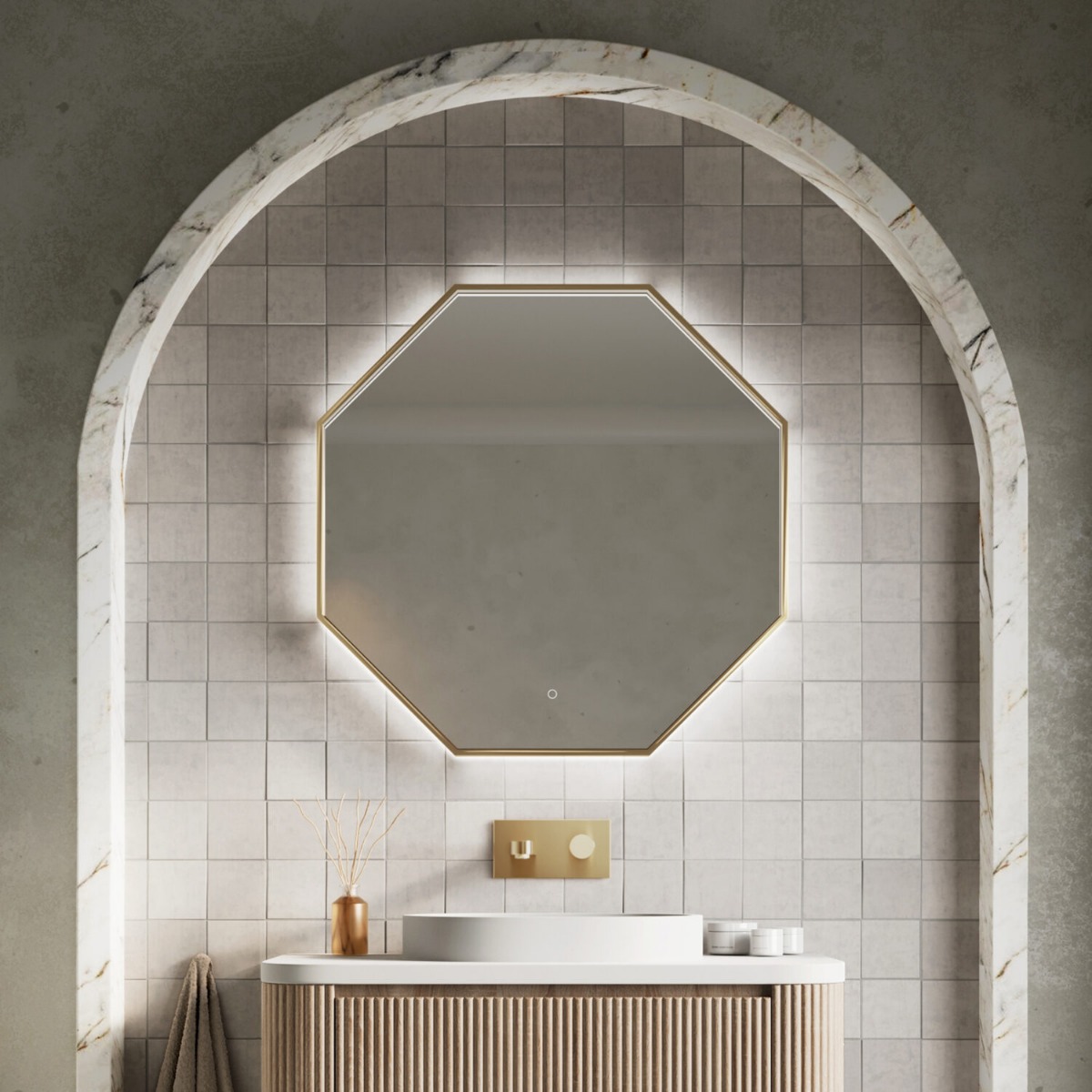 Passa Octagonal Mirror Brushed Brass 800×800