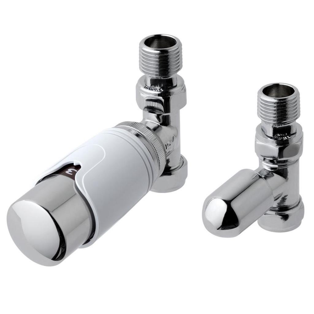 New 15mm Straight TRV and Lockshield Valve Chrome/White