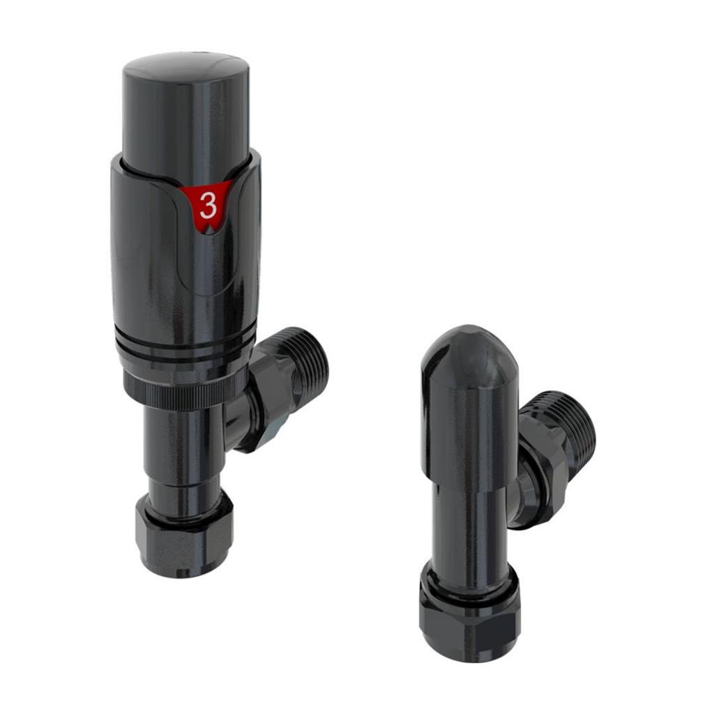 15mm Angled TRV and Lockshield Valve Black Gold