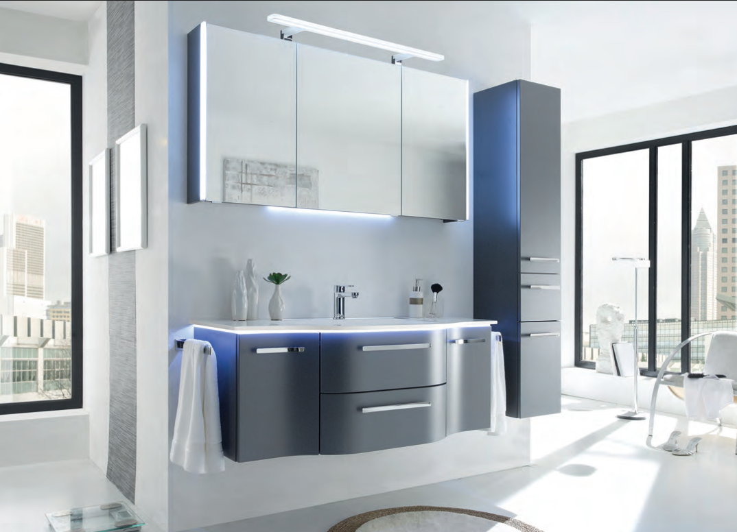 Contea Vanity Unit 1207mm, Side Units 900mm & mirror Cabinet- Polar Pine, Horizon