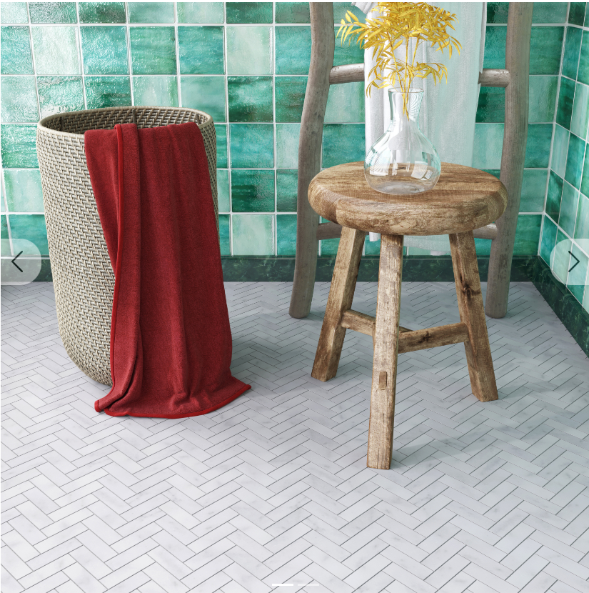 Carrara White Herringbone Honed 23x75 (Marble) 305x305mm- Price per m2