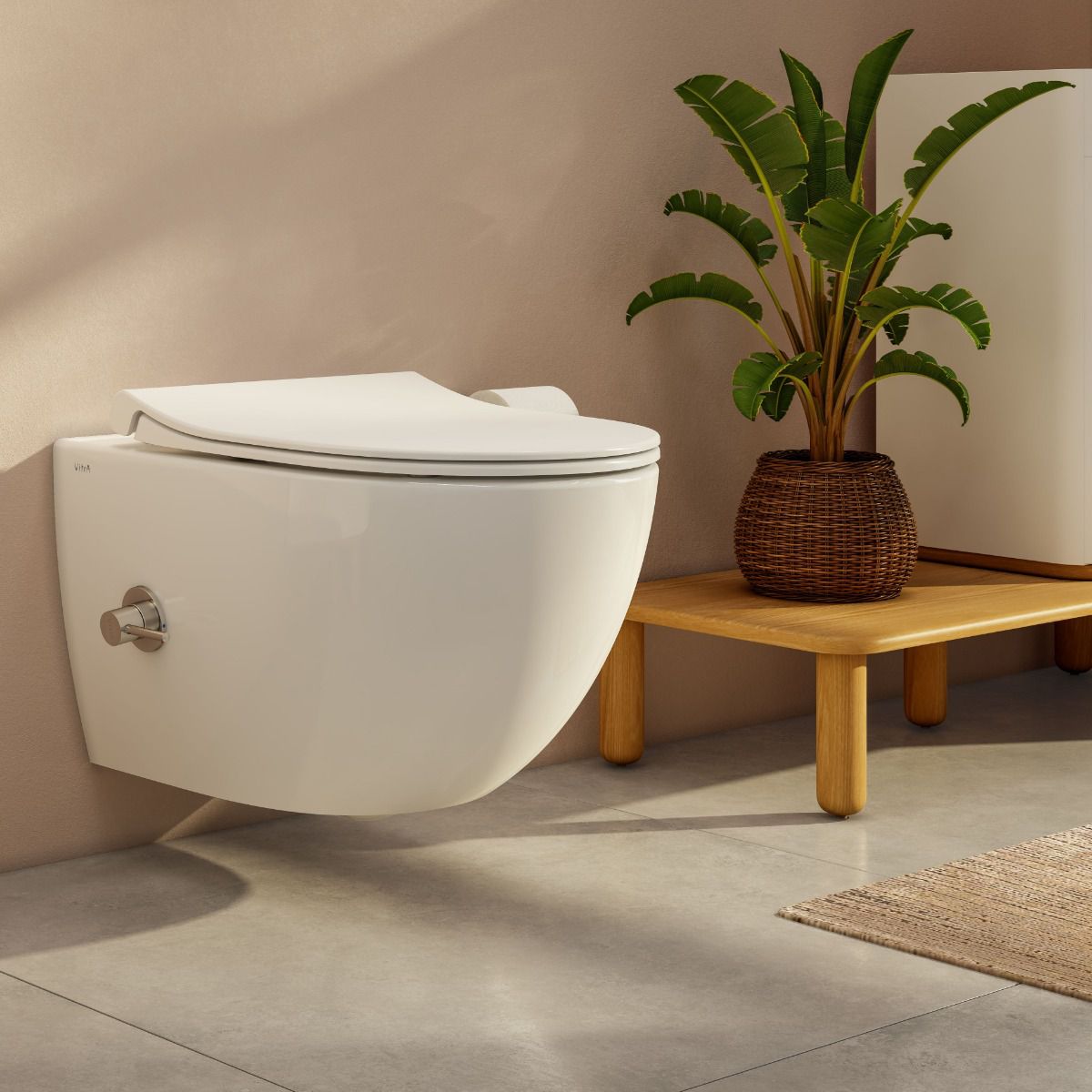 Vitra Aquacare Sento Rimless Wall Hung Bidet Toilet with Integrated Thermostatic Stop Valve - 77480036205