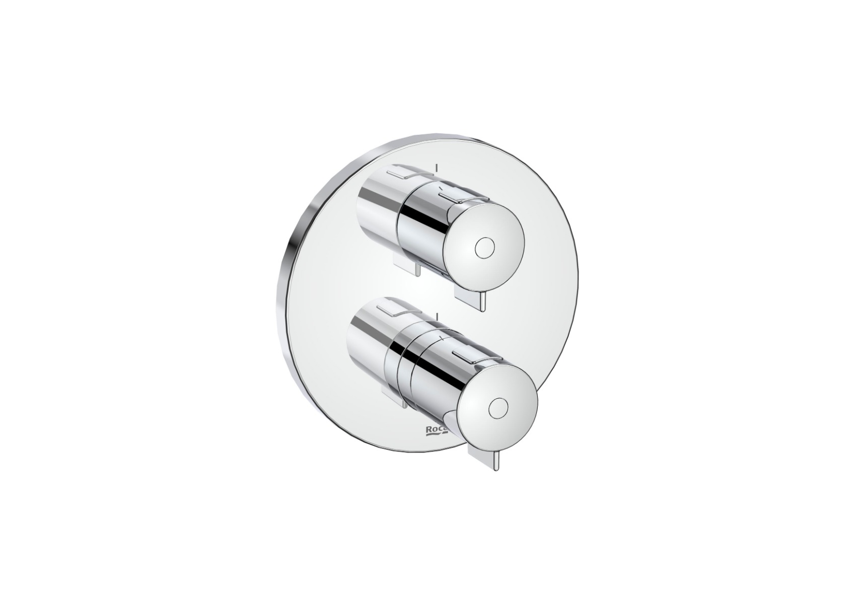 Built-in thermostatic bath-shower mixer (2 ways) with automatic diverter. Includes the built-in subset and the trim plate