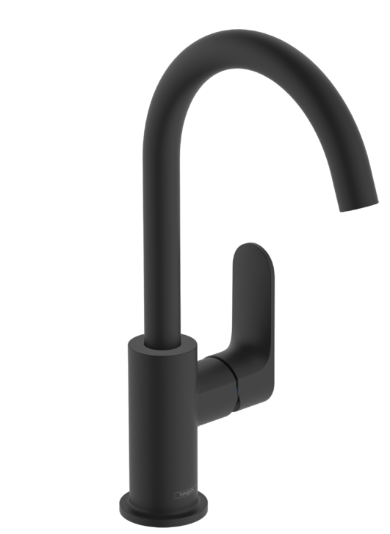 Rebris S Single lever basin mixer 210 with swivel spout and pop-up waste set - Matt Black