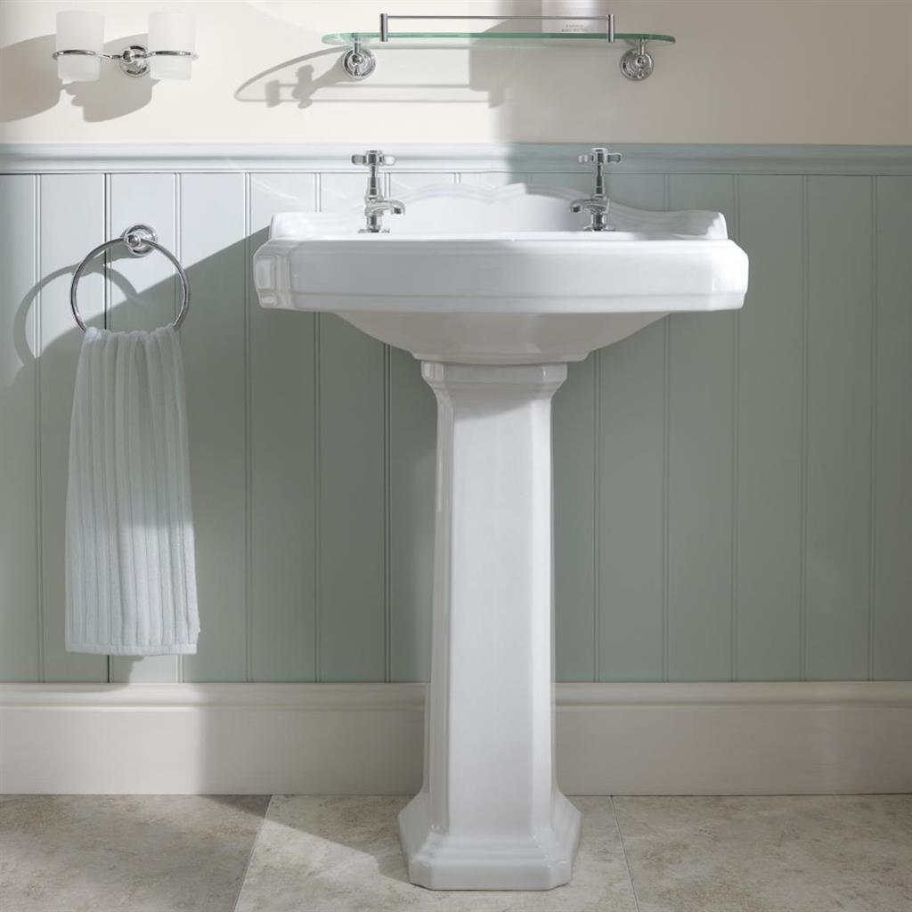 Belgravia 59cm x 47cm 2 Tap Hole Basin with Overflow - White