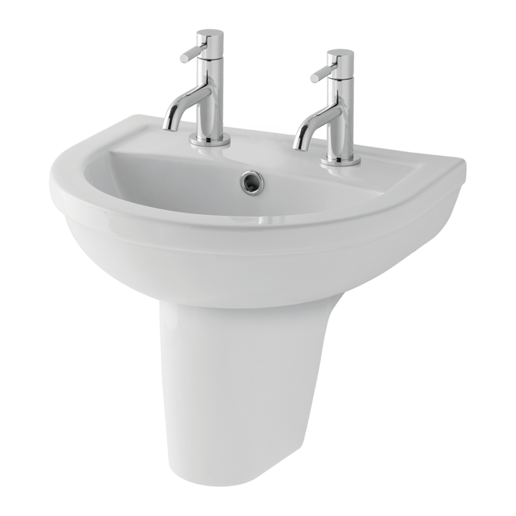 Dura 45cm x 36cm 2 Tap Hole Ceramic Cloakroom Basin with Overflow & Fixings - White