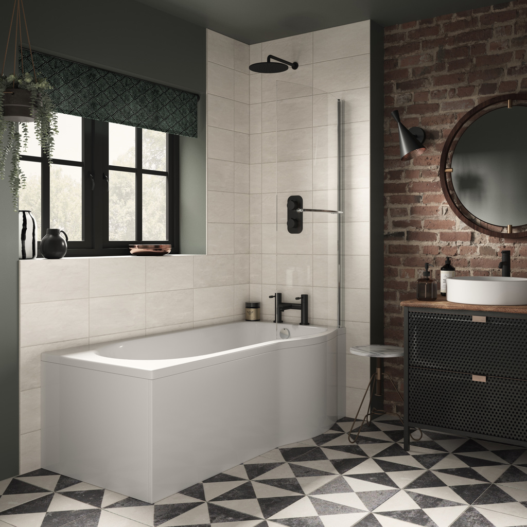 Amore 1700mm P Shower Bath Pack - Right Hand (incl. bath, front panel & screen) 
