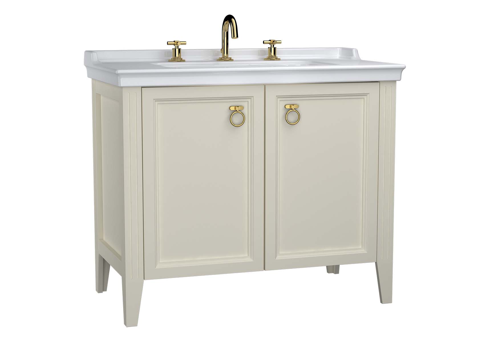 VitrA Valarte Washbasin Unit; 100 cm; with doors three tap holes; Matte Ivory