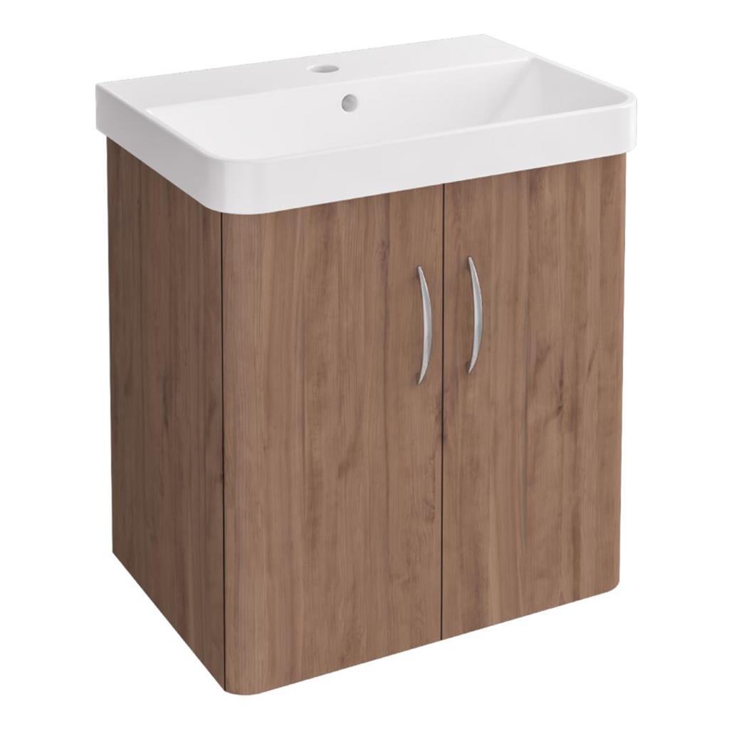 Cavone II 500mm Wall Hung 2 Door Wall Hung Basin Vanity Unit - Medium Oak