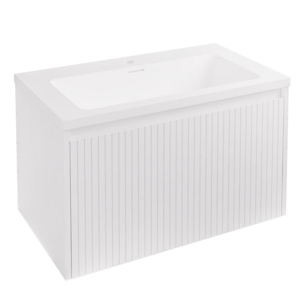 Stockton 80cm Fluted Wall Hung Unit 1 Drawer High Gloss White