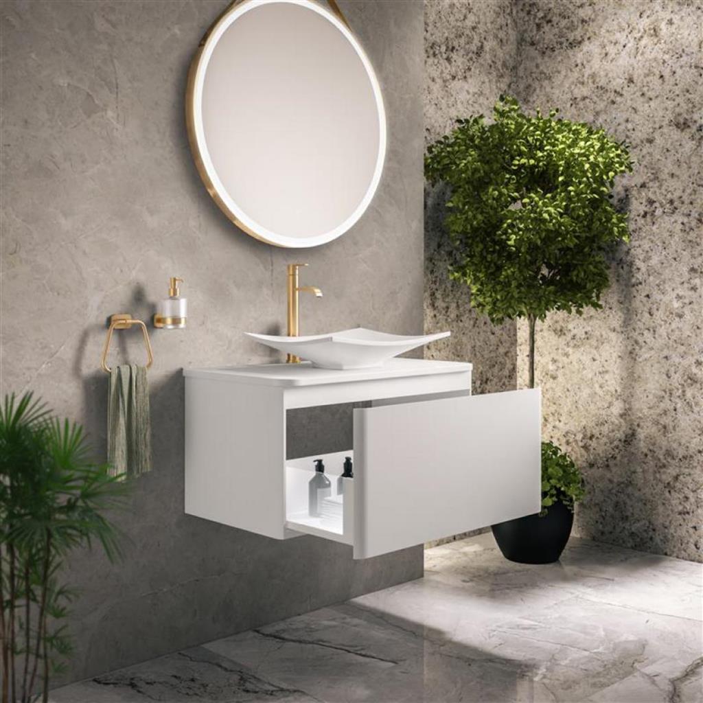 Grovely 80cm Wall Hung Unit 1 Drawer High Gloss White