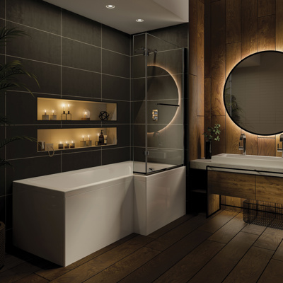 Amore 1700mm Trojancast Cube Solarna L Shower Bath Pack - Right Hand (incl. bath, front panel & screen)
