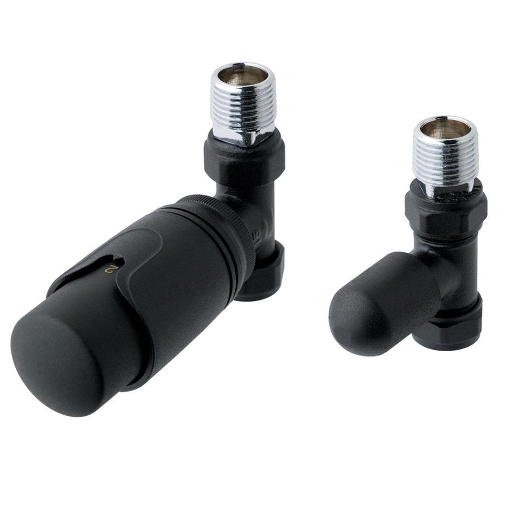 15mm Straight TRV and Lockshield Valve Matt Black