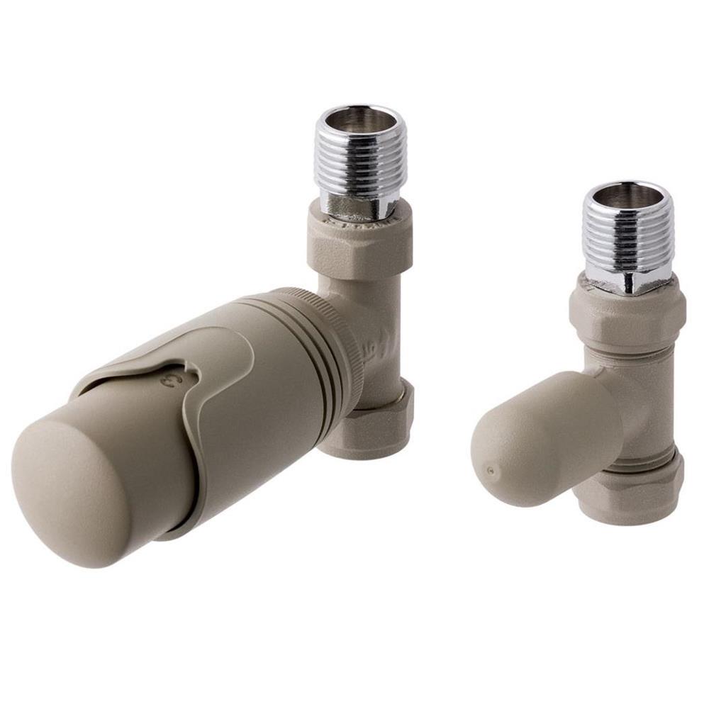 15mm Straight TRV and Lockshield Valve Matt Cappuccino