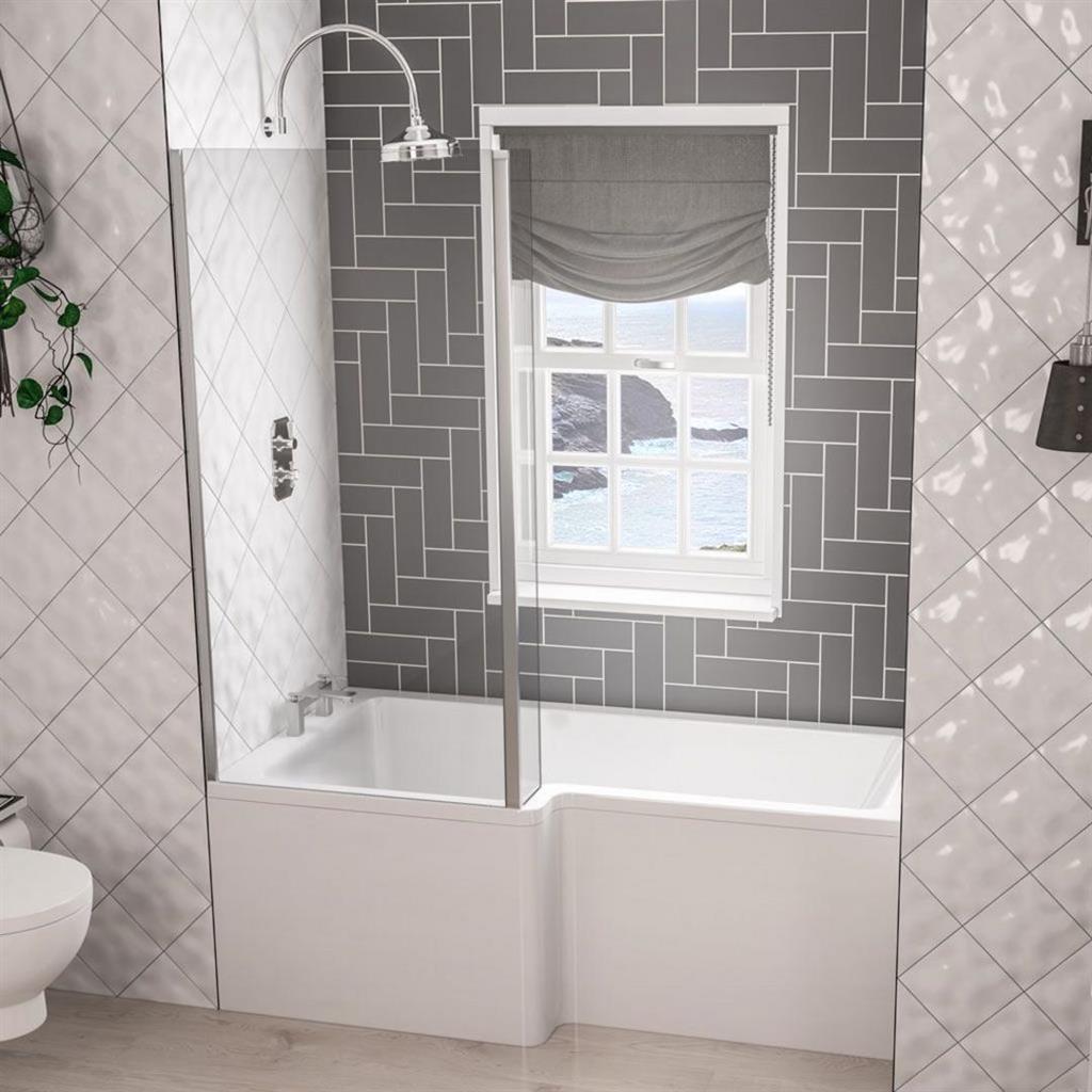 Portland 1600 x 850 x 440mm Left hand (LH) L-Shaped 5mm Shower Bath - White