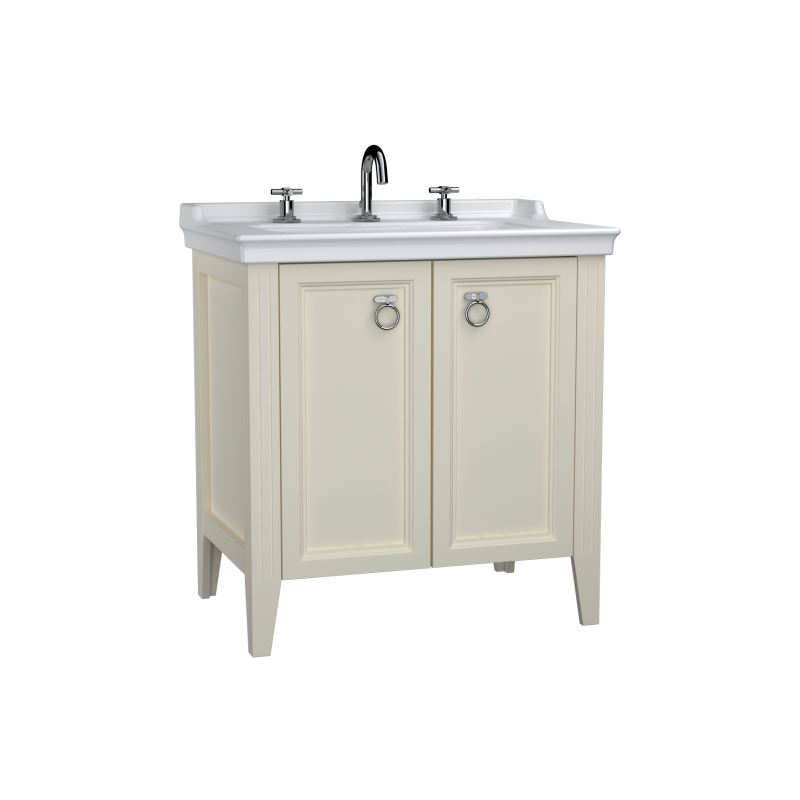 VitrA Valarte Washbasin Unit; 80 cm; with doors; three tap holes; Matte Ivory