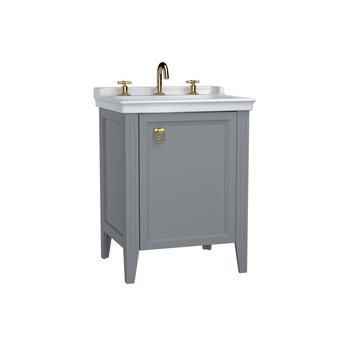 VitrA Valarte Washbasin Unit; 65 cm; with doors; three tap holes; Matte Grey; right