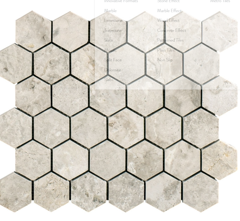 Silver Light Hexagon Honed (Marble) 265x305x10mm- Price per m2