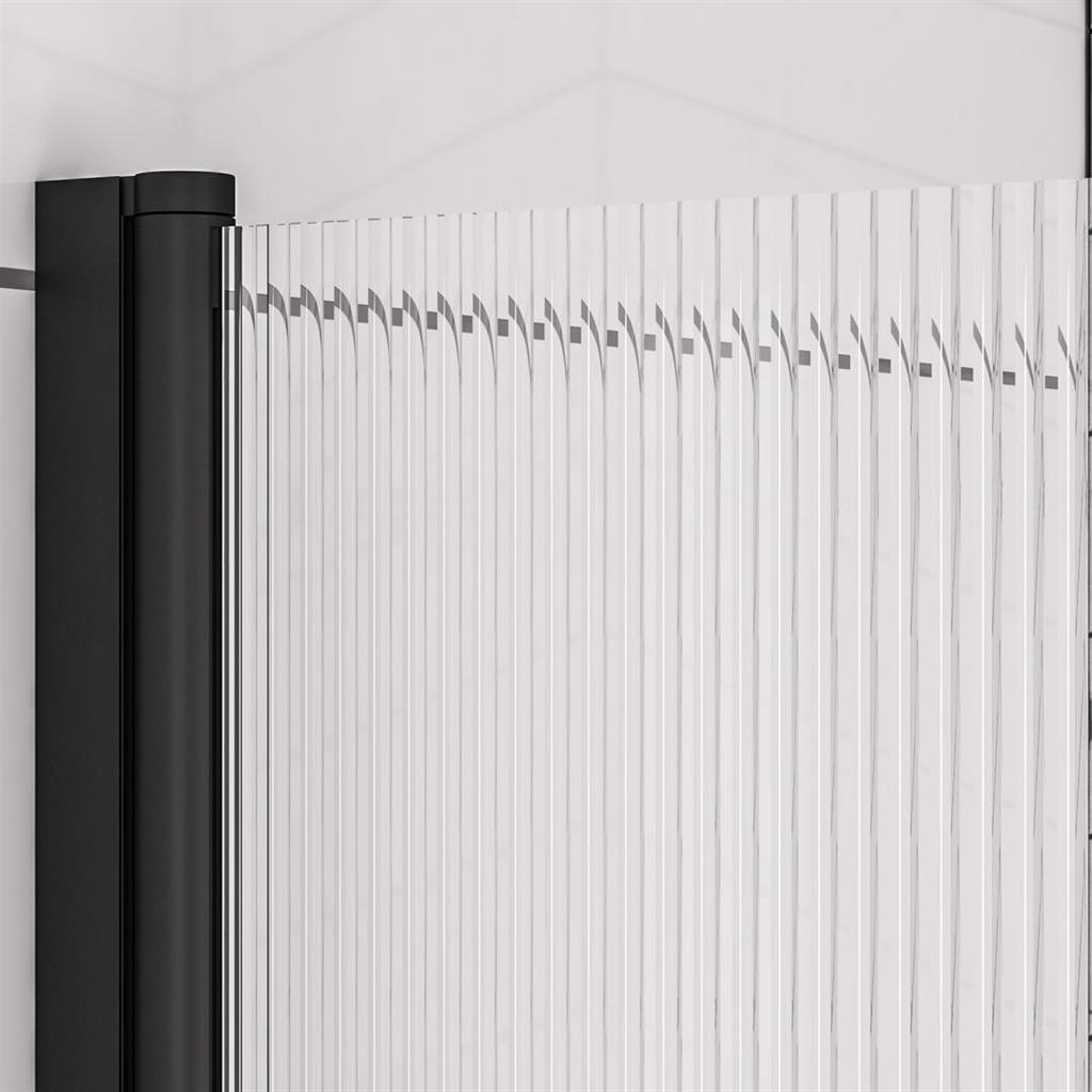 5mm 1400 x 800mm Left Hand (LH) Fluted Straight Bath Screen - Matt Black