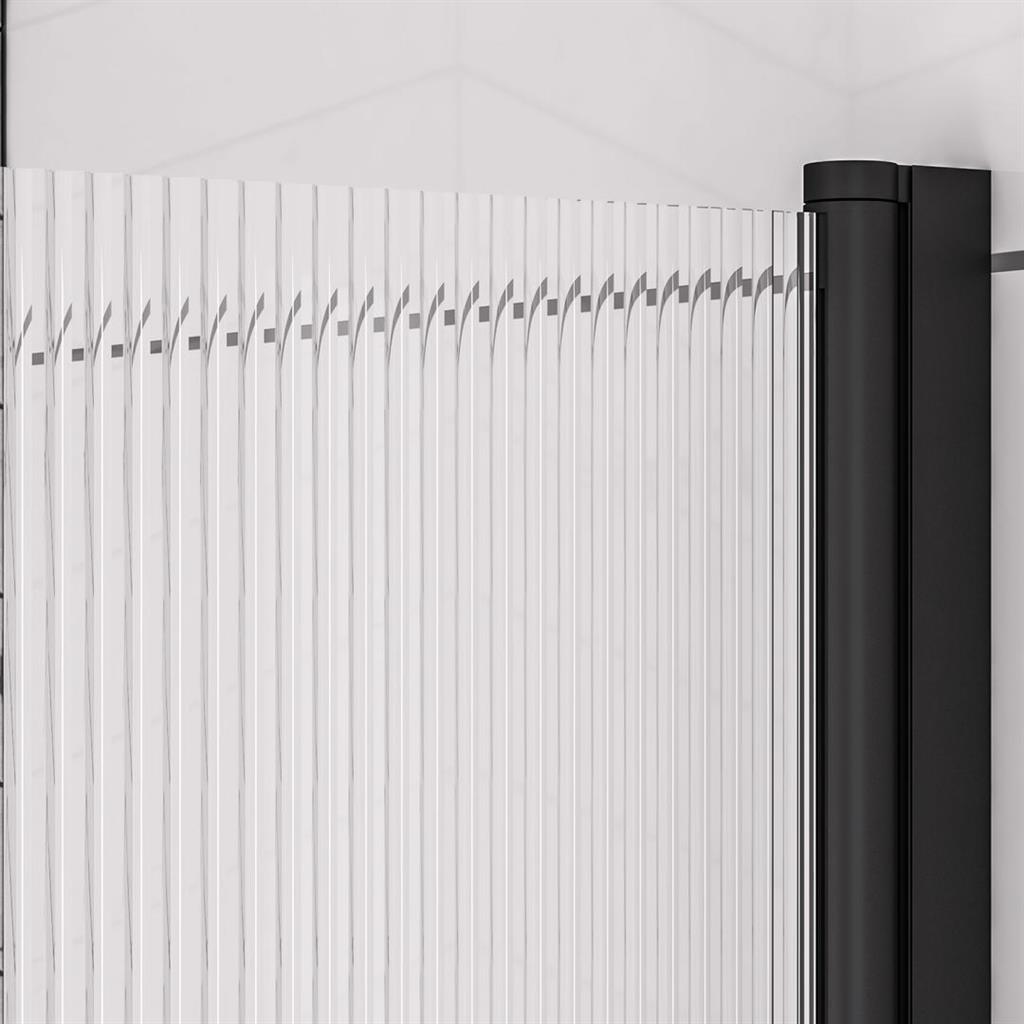 5mm 1400 x 800mm Right Hand (RH) Fluted Straight Bath Screen - Matt Black