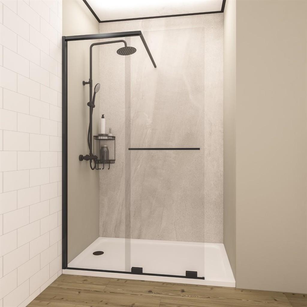 Corniche 2000 8mm Easy Clean 2000mm x 1200mm Soft Close Walk in Slider Left Hand (LH) Shower Door - Matt Black