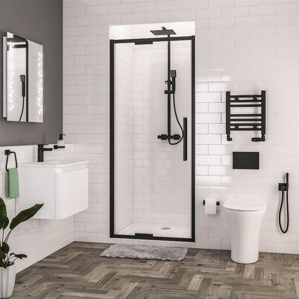 Corniche 2000 8mm Easy Clean 2000mm x 700mm In-Fold Shower Door - Matt Black
