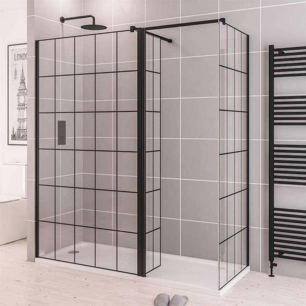 Vantage 2000 8mm Easy Clean 2000mm x 300mm Framed Flipper Shower Panel - Matt Black