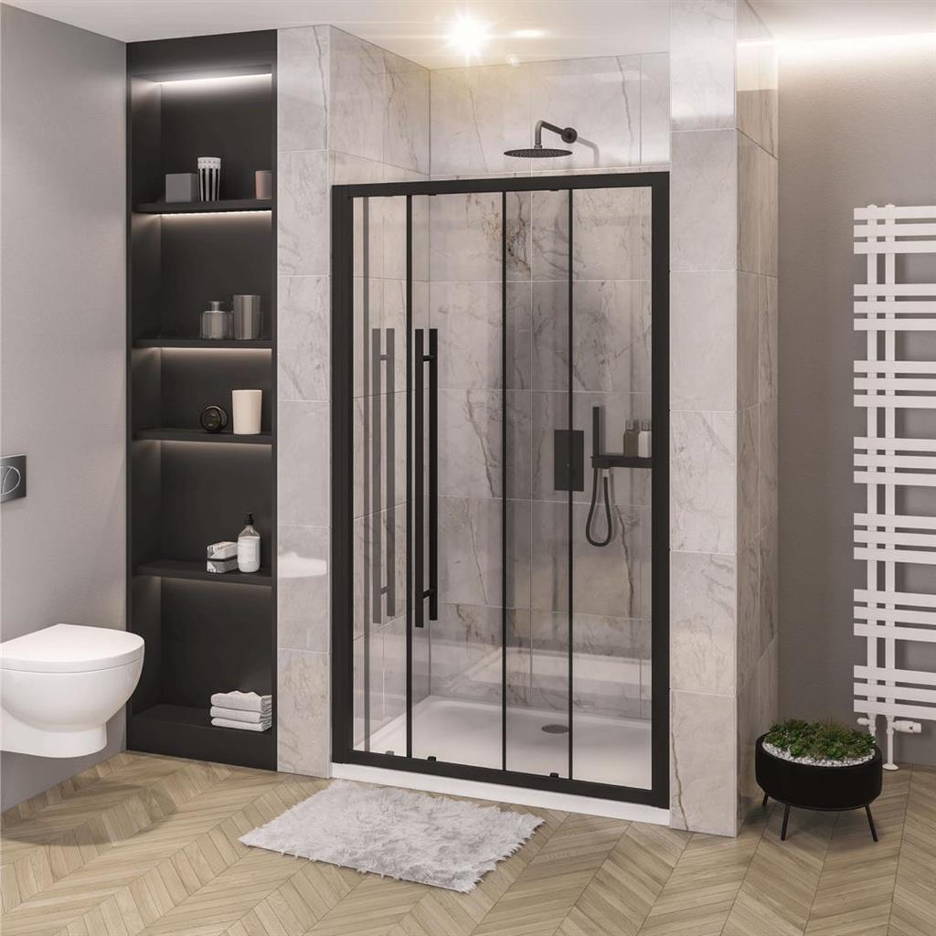 Vantage 2000 8mm Easy Clean 2000mm x 1200mm Soft Close Sliding Shower Door - Matt Black
