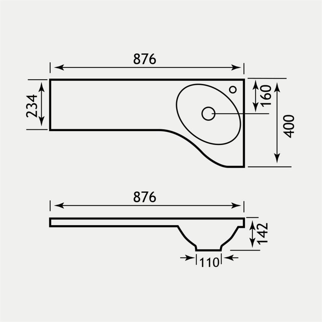 Oslo 87cm x (400x234)cm Right Hand (RH) 1 Tap Hole Corner Combi Long Basin - White