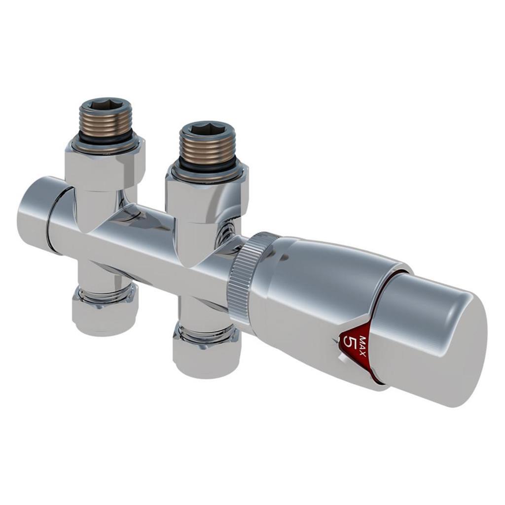 Straight Twin inlet Thermostatic Radiator Valve 15mm Chrome