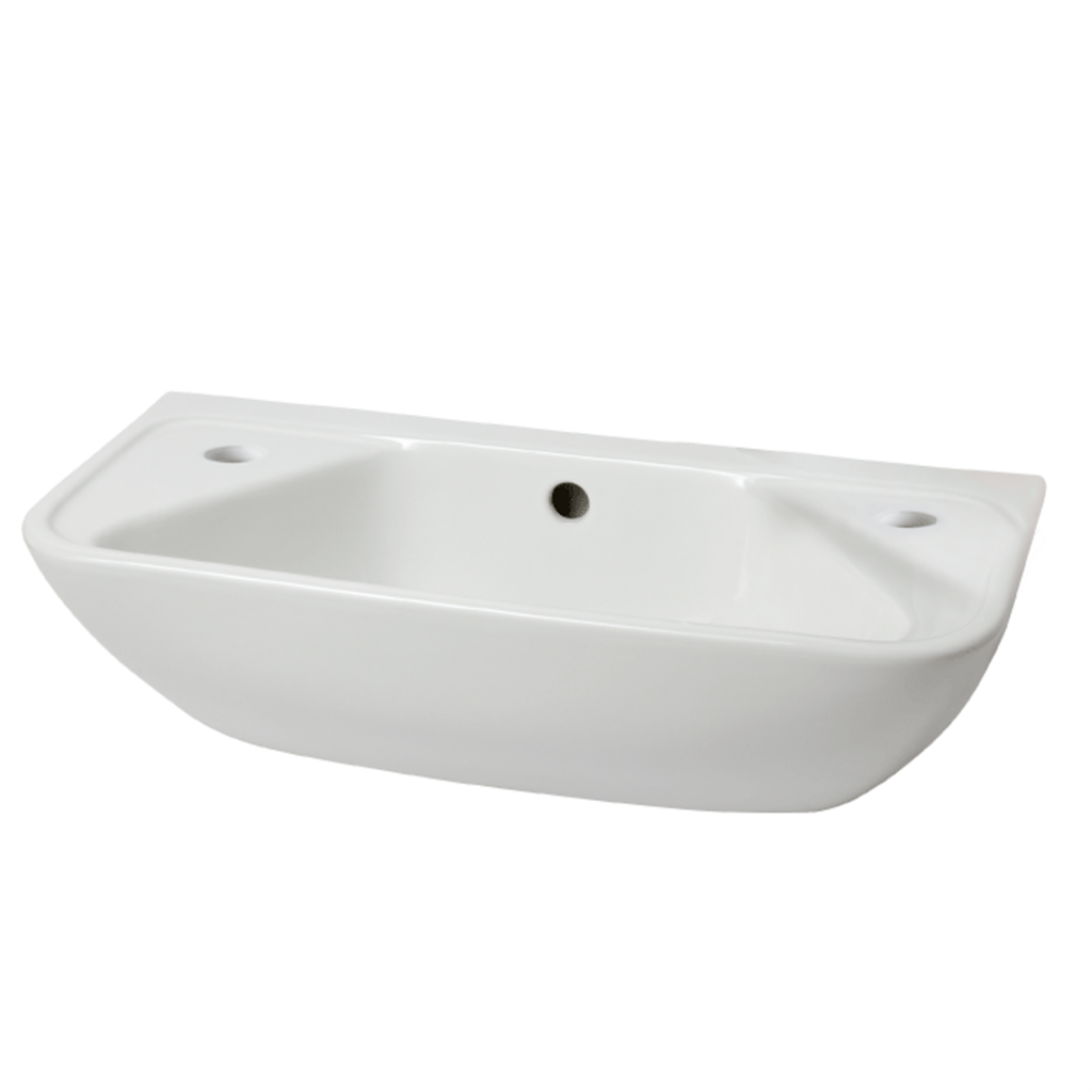 45cm x 35cm 2 Tap Hole Ceramic Cloakroom Basin with Overflow - White