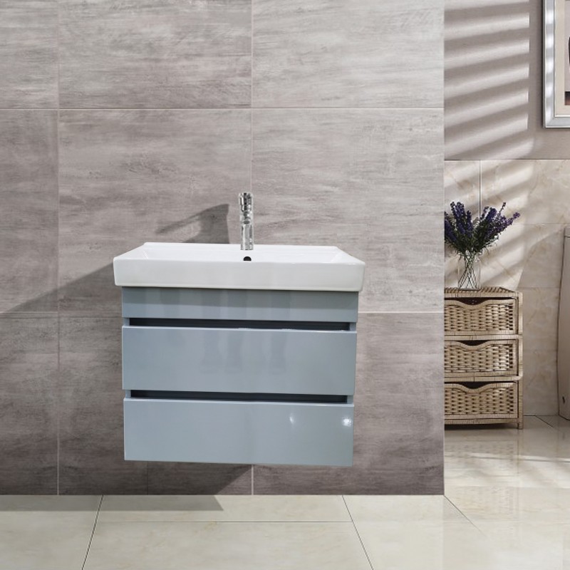 Ambiance wall mounted 2 drawer unit & Ceramic basin - 600mm Colour; High Gloss G (AGG-60W)