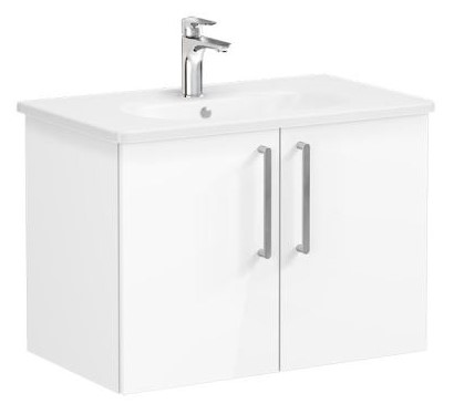 Root Flat Washbasin Unit & Basin 80cm, High Gloss White, with doors