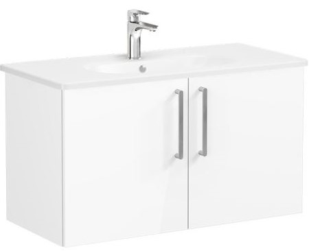 Root Flat Washbasin Unit & Basin 100cm, High Gloss White, with doors
