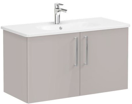 Root Flat Washbasin Unit 100cm, High Gloss Sahara Beige, with doors
