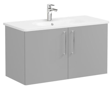 Root Flat Washbasin Unit & Basin 100cm, Matt Rock Grey, with doors
