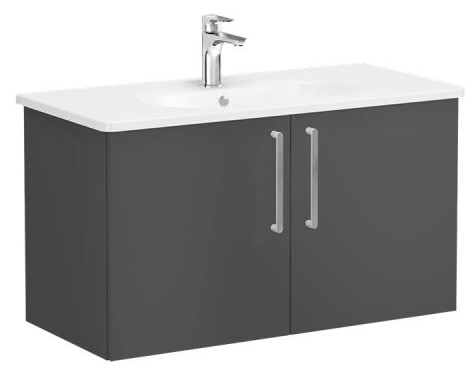 Root Flat Washbasin Unit & Basin 100cm, Matt Storm Grey, with doors