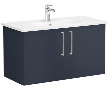 Root Flat Washbasin Unit & Basin 100cm, Matt Dark Blue, with doors