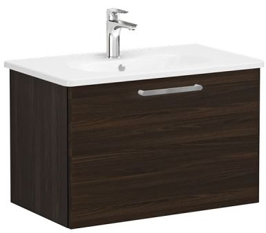 Root Flat Washbasin Unit & Basin 80cm, Walnut, with drawer