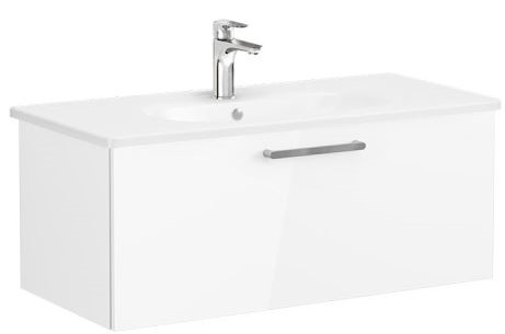 Root Flat Washbasin Unit 100cm, High Gloss Whitewith drawer