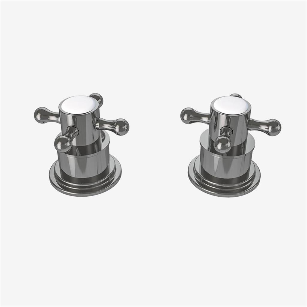 (Pair) Traditional Deck Mounted Cross Shape Side Valve Handles for Bath Filler Taps - Chrome