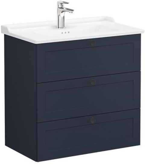 Vitra Root Classic Washbasin Unit 80cm 3 Drawers Matt Dark Blue