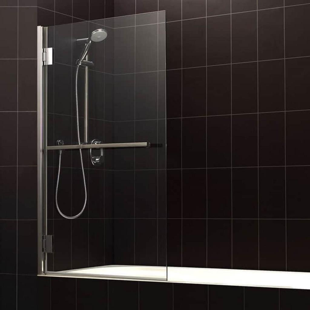 Corniche 8mm 1400 x 800mm Thin Edged Bath Screen with Towel Rail - Chrome Profiles