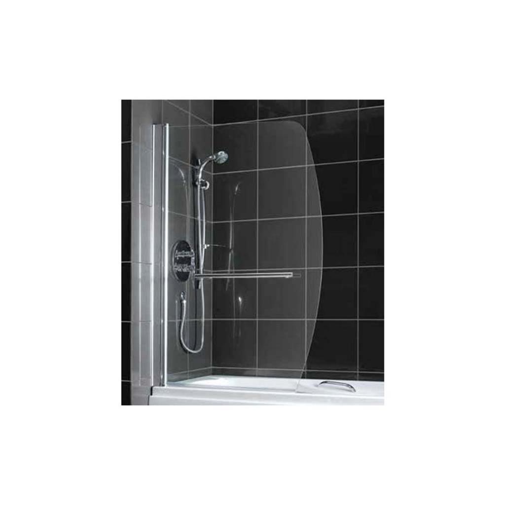 5mm 1410 x 895mm Sail Shape Straight Bath Screen with Towel Rail - Chrome Profiles