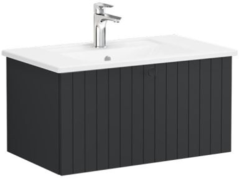 Vitra Root Groove Washbasin Unit & Basin With Drawer, 80cm Matt Graphite