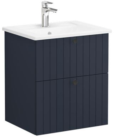 Vitra Root Groove Washbasin Unit with 2 drawers, 60cm Matt Dark Blue