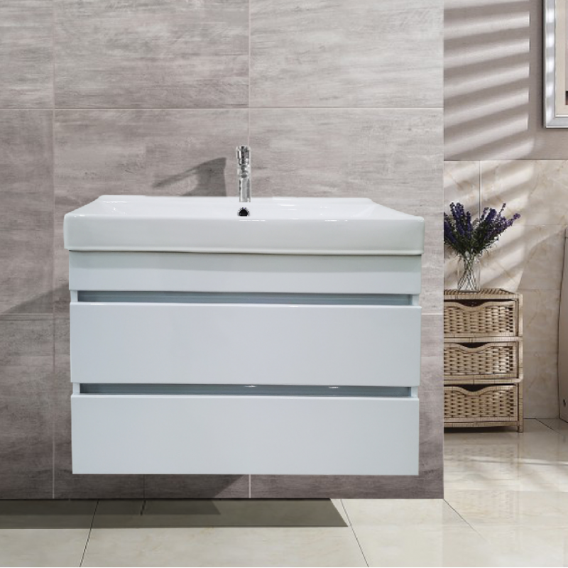 Ambiance wall mounted 2 drawer unit & Ceramic basin (AWH-75W)