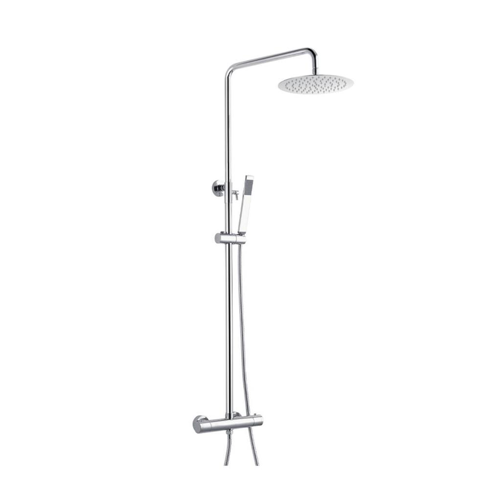 Adjustable Height (900 - 1300mm) Thermostatic Shower Pole with Bar Valve, Shower Head, Handset & Hose - Chrome