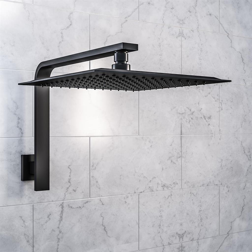 360mm Wall Mounted Square L Shaped Shower Arm - Matt Smooth Black